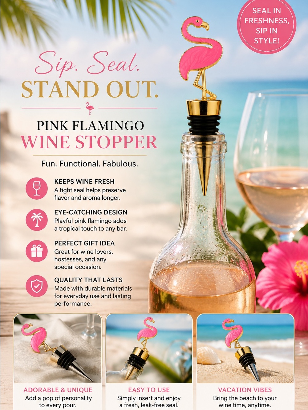 Pink and Gold Flamingo Bar Accessory Wine Stopper